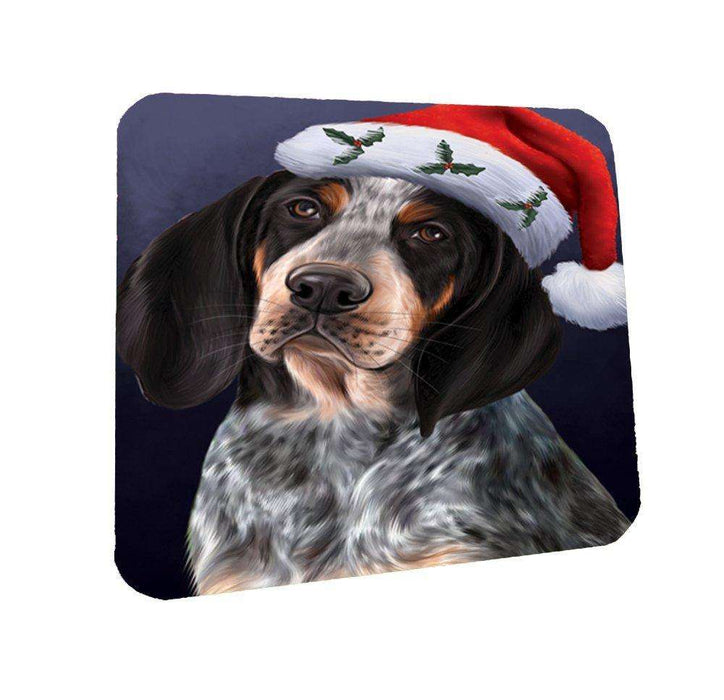 Christmas Bluetick Coonhound Dog Holiday Portrait with Santa Hat Coasters Set of 4
