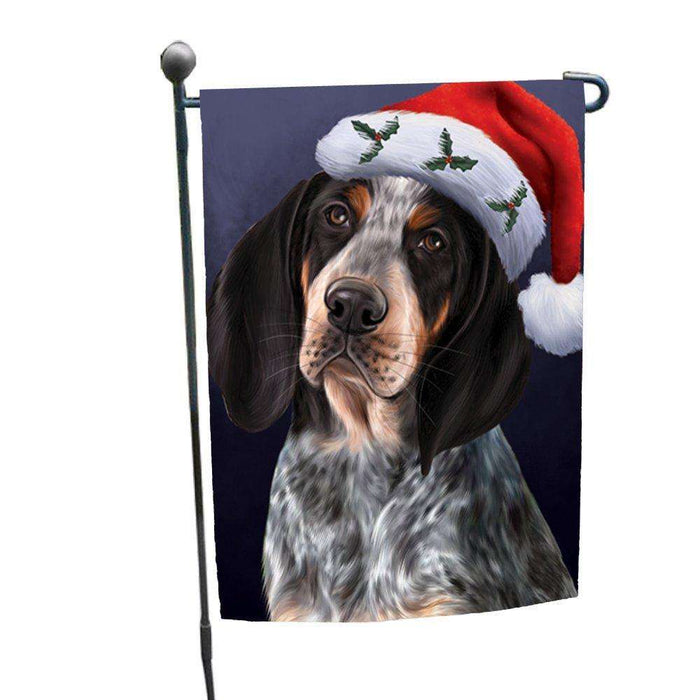 Christmas Bluetick Coonhound Dog Holiday Portrait with Santa Hat Garden Flag