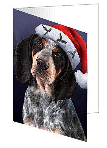Christmas Bluetick Coonhound Dog Holiday Portrait with Santa Hat Handmade Artwork Assorted Pets Greeting Cards and Note Cards with Envelopes for All Occasions and Holiday Seasons