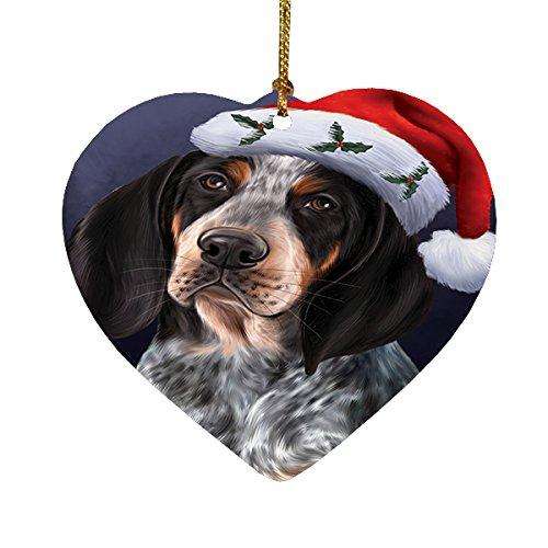 Christmas Bluetick Coonhound Dog Holiday Portrait with Santa Hat Heart Ornament