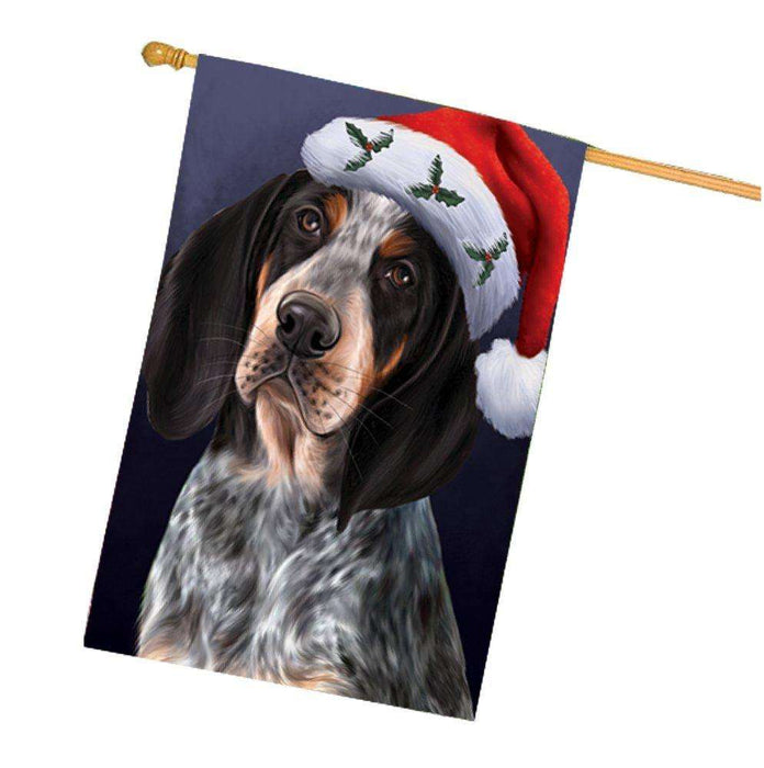 Christmas Bluetick Coonhound Dog Holiday Portrait with Santa Hat House Flag