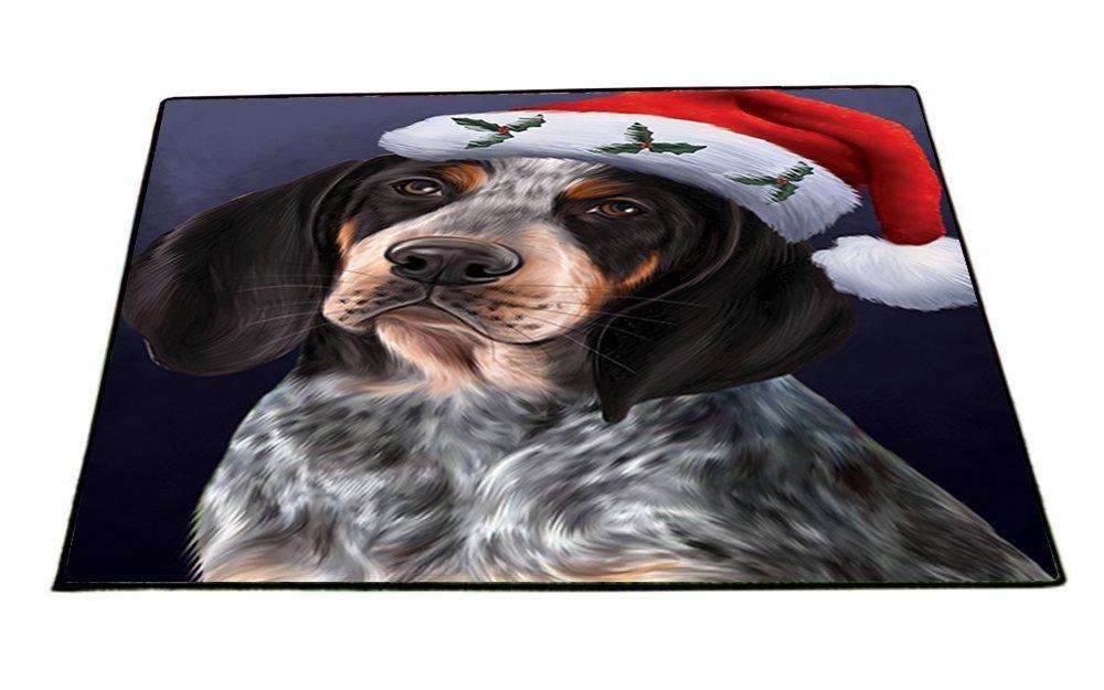 Christmas Bluetick Coonhound Dog Holiday Portrait with Santa Hat Indoor/Outdoor Floormat