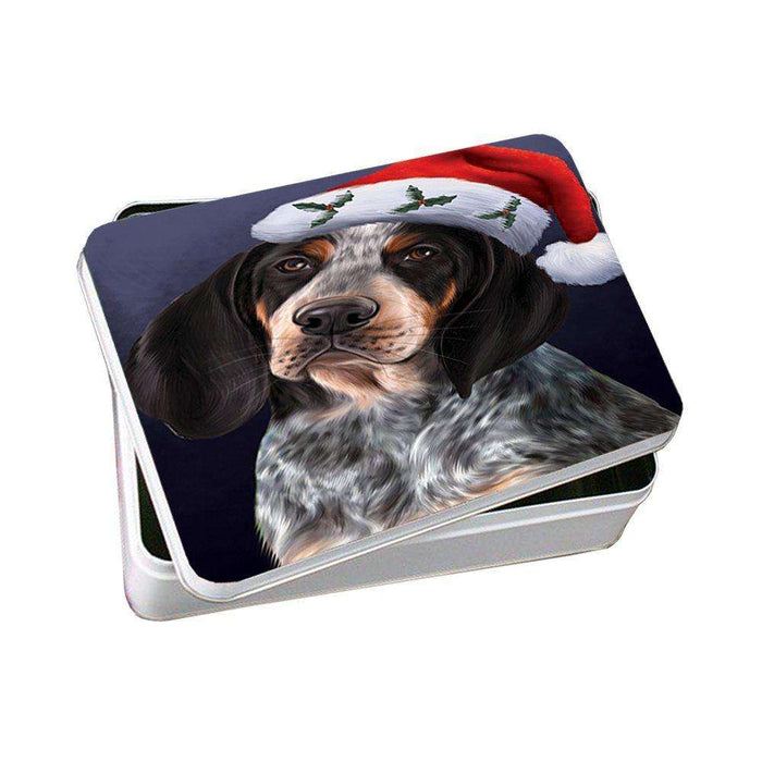 Christmas Bluetick Coonhound Dog Holiday Portrait with Santa Hat Photo Storage Tin