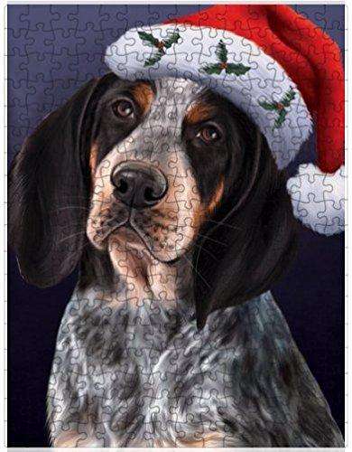 Christmas Bluetick Coonhound Dog Holiday Portrait with Santa Hat Puzzle with Photo Tin (300 pc.)