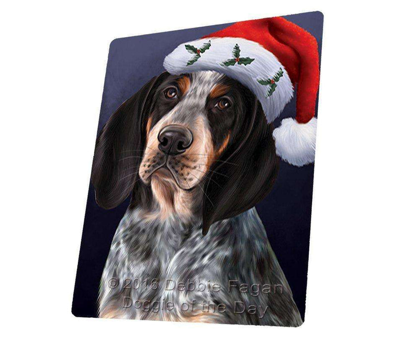 Christmas Bluetick Coonhound Dog Holiday Portrait with Santa Hat Tempered Cutting Board (Small)