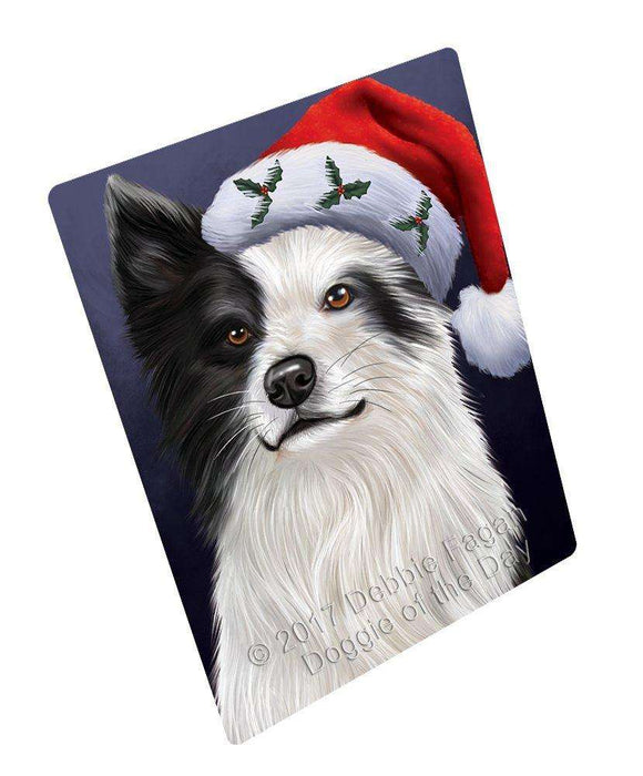 Christmas Border Collies Dog Holiday Portrait with Santa Hat Art Portrait Print Woven Throw Sherpa Plush Fleece Blanket