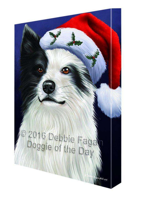 Christmas Border Collies Dog Holiday Portrait with Santa Hat Canvas Wall Art D008