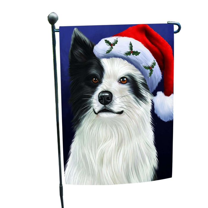 Christmas Border Collies Dog Holiday Portrait with Santa Hat Garden Flag