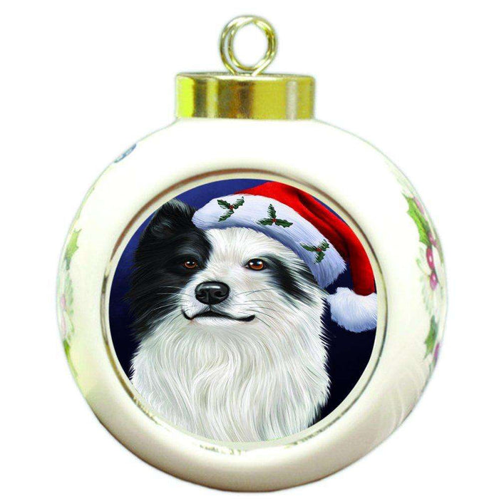 Christmas Border Collies Dog Holiday Portrait with Santa Hat Round Ball Ornament D022