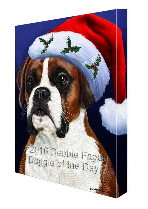 Christmas Boxers Dog Holiday Portrait with Santa Hat Canvas Wall Art D010
