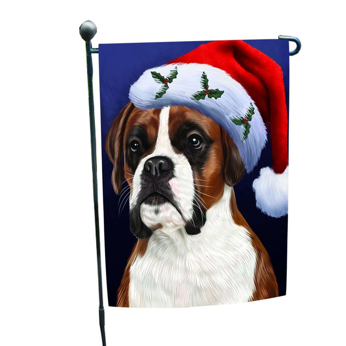 Christmas Boxers Dog Holiday Portrait with Santa Hat Garden Flag