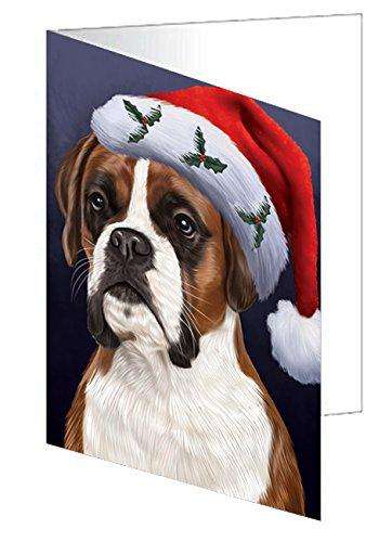 Christmas Boxers Dog Holiday Portrait with Santa Hat Handmade Artwork Assorted Pets Greeting Cards and Note Cards with Envelopes for All Occasions and Holiday Seasons