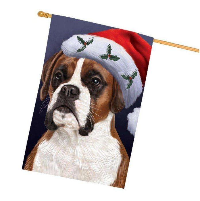 Christmas Boxers Dog Holiday Portrait with Santa Hat House Flag