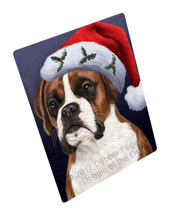 Christmas Boxers Dog Holiday Portrait with Santa Hat Tempered Cutting Board