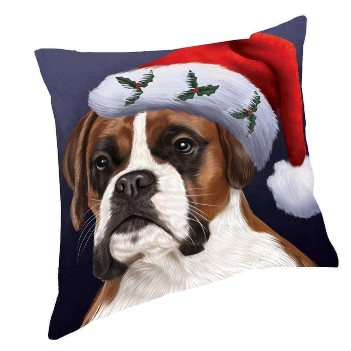 Christmas Boxers Dog Holiday Portrait with Santa Hat Throw Pillow