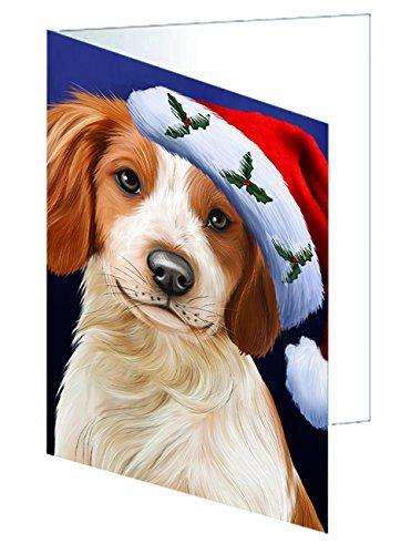 Christmas Brittany Spaniel Dog Holiday Portrait with Santa Hat Handmade Artwork Assorted Pets Greeting Cards and Note Cards with Envelopes for All Occasions and Holiday Seasons