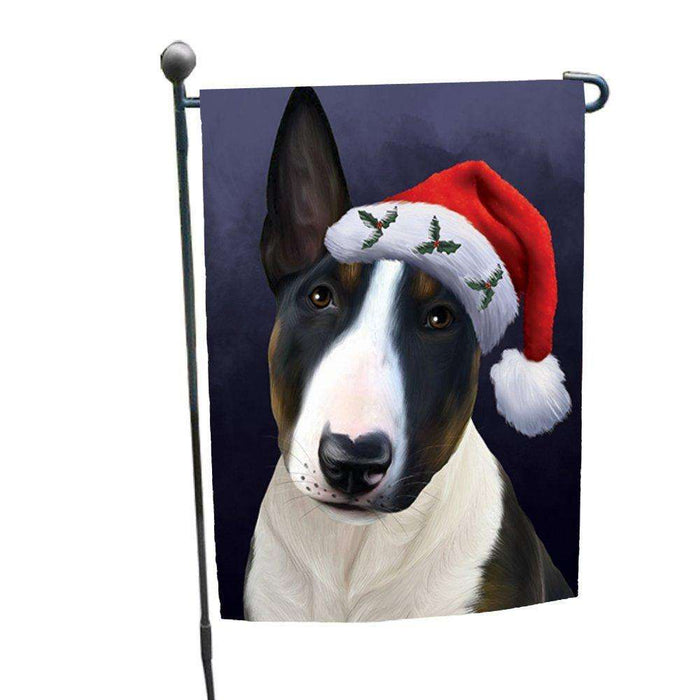 Christmas Bull Terrier Dog Holiday Portrait with Santa Hat Garden Flag