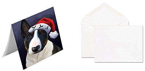 Christmas Bull Terrier Dog Holiday Portrait with Santa Hat Handmade Artwork Assorted Pets Greeting Cards and Note Cards with Envelopes for All Occasions and Holiday Seasons