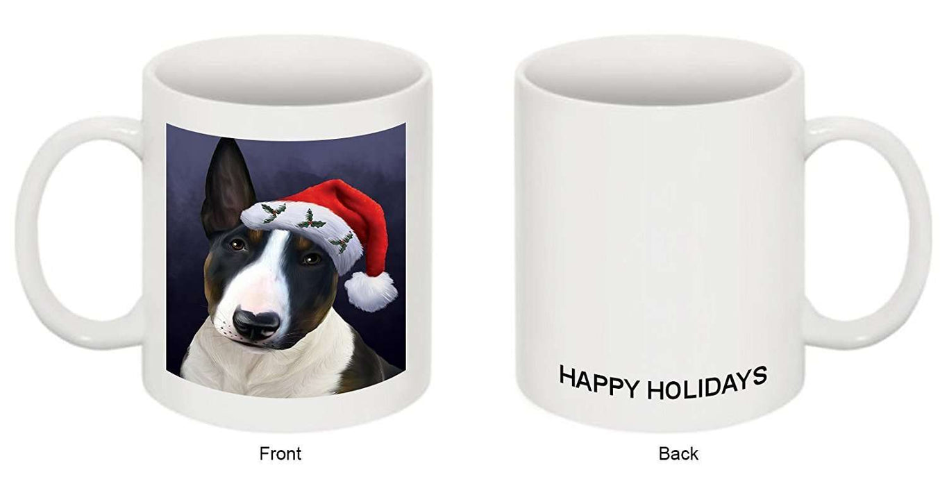 Christmas Bull Terrier Dog Holiday Portrait with Santa Hat Mug