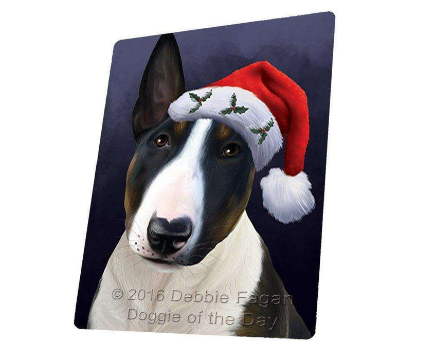Christmas Bull Terrier Dog Holiday Portrait with Santa Hat Tempered Cutting Board (Small)