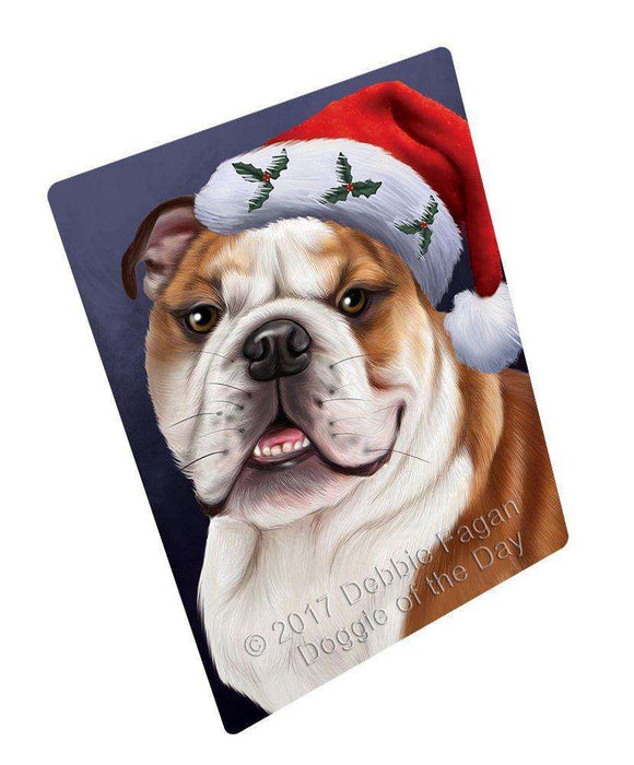 Christmas Bulldogs Dog Holiday Portrait with Santa Hat Art Portrait Print Woven Throw Sherpa Plush Fleece Blanket