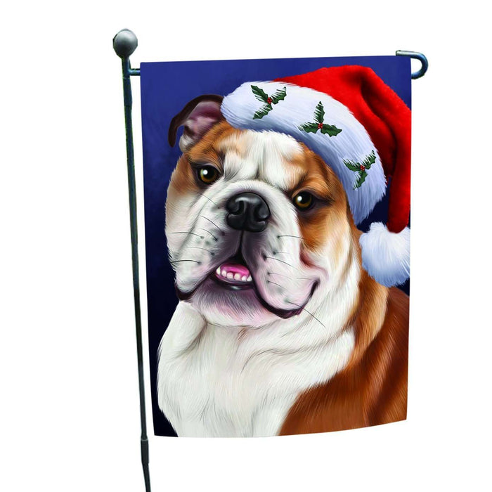 Christmas Bulldogs Dog Holiday Portrait with Santa Hat Garden Flag