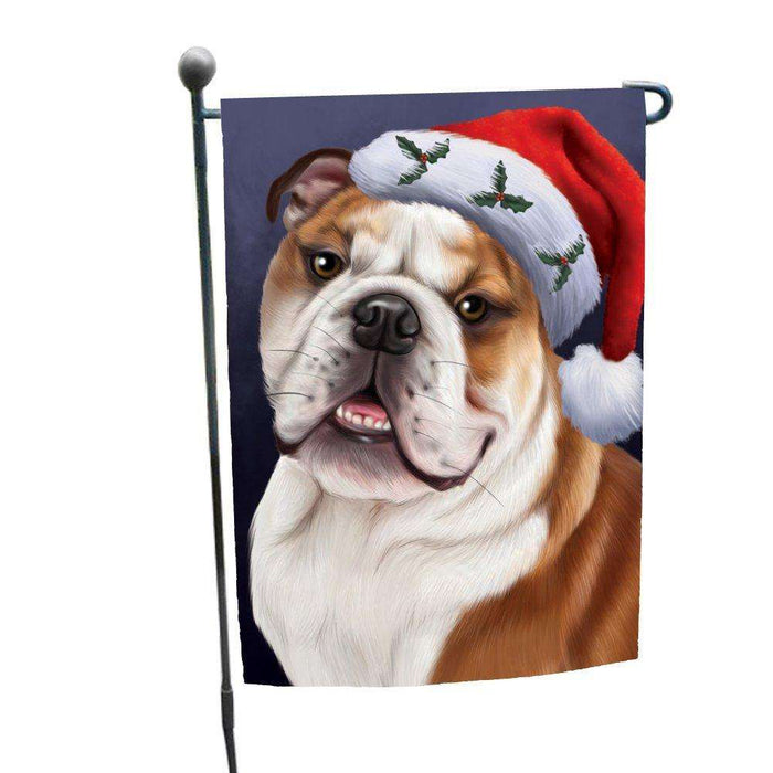 Christmas Bulldogs Dog Holiday Portrait with Santa Hat Garden Flag