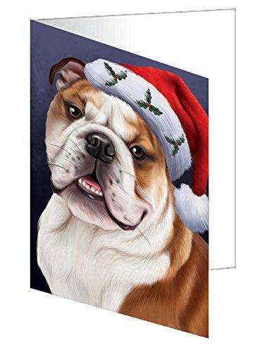 Christmas Bulldogs Dog Holiday Portrait with Santa Hat Handmade Artwork Assorted Pets Greeting Cards and Note Cards with Envelopes for All Occasions and Holiday Seasons