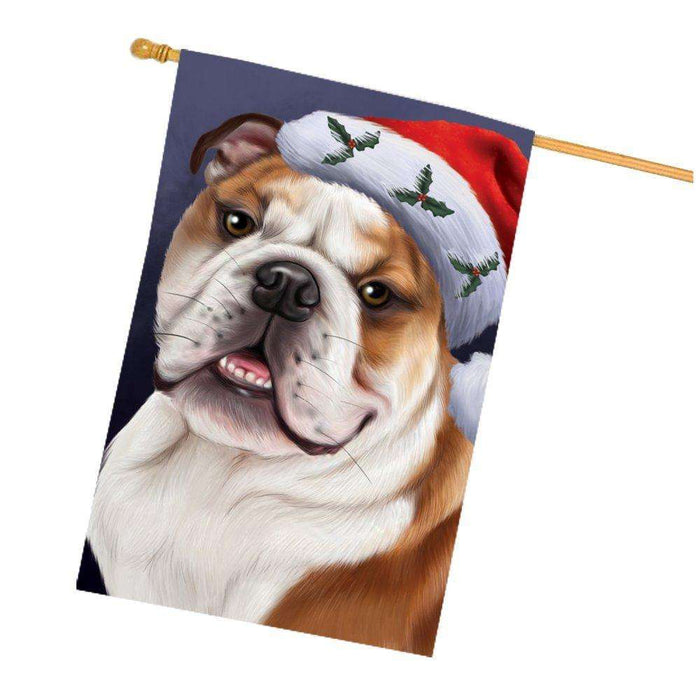 Christmas Bulldogs Dog Holiday Portrait with Santa Hat House Flag