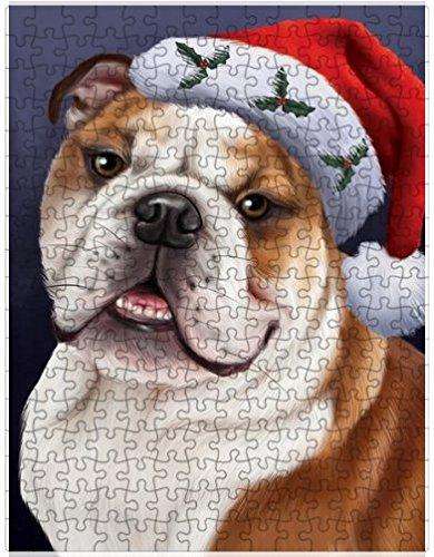 Christmas Bulldogs Dog Holiday Portrait with Santa Hat Puzzle with Photo Tin