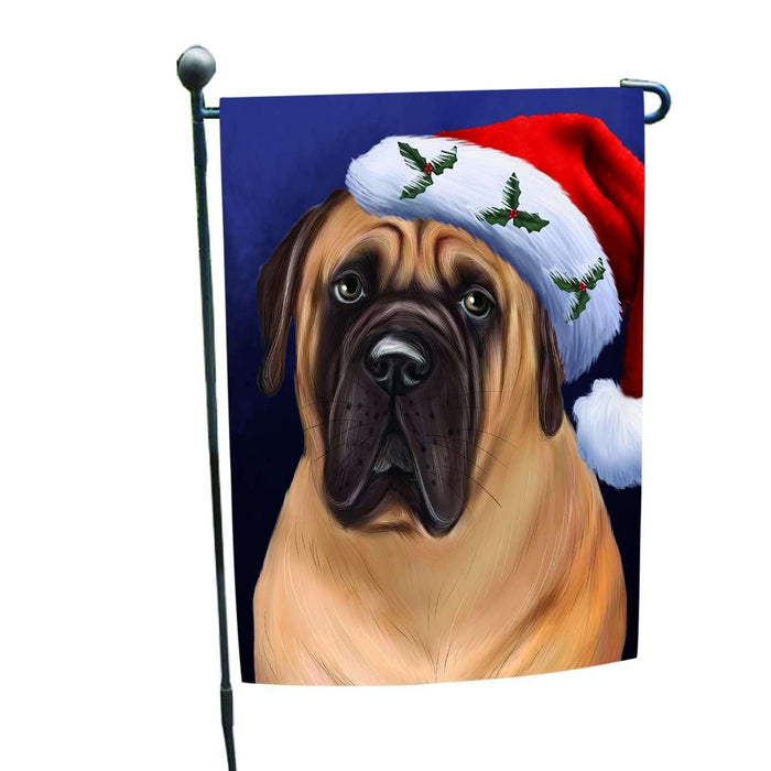 Christmas Bullmastiff Dog Holiday Portrait with Santa Hat Garden Flag
