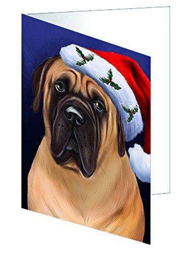 Christmas Bullmastiff Dog Holiday Portrait with Santa Hat Handmade Artwork Assorted Pets Greeting Cards and Note Cards with Envelopes for All Occasions and Holiday Seasons
