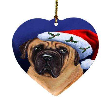 Christmas Bullmastiff Dog Holiday Portrait with Santa Hat Heart Ornament D009