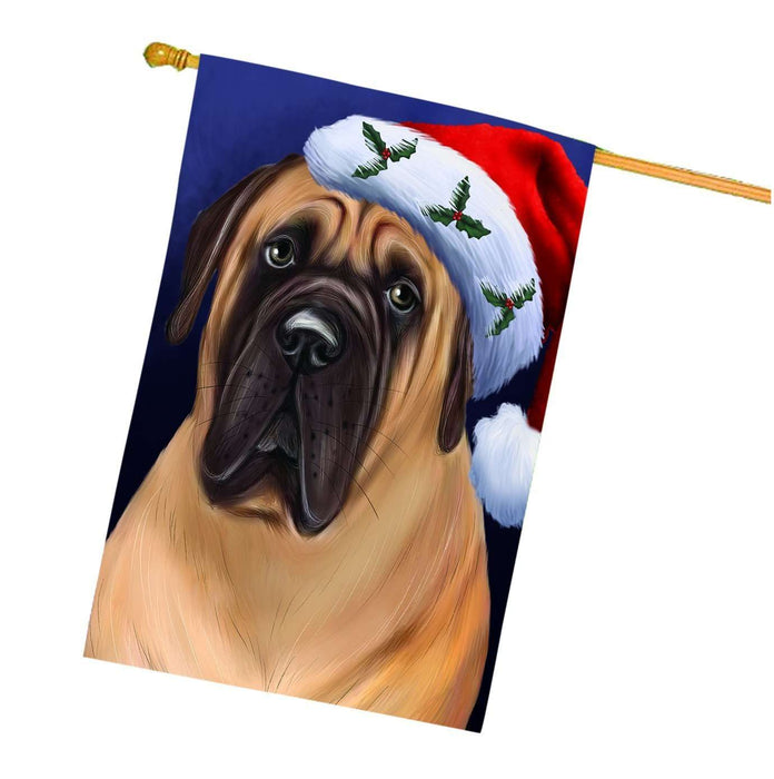Christmas Bullmastiff Dog Holiday Portrait with Santa Hat House Flag