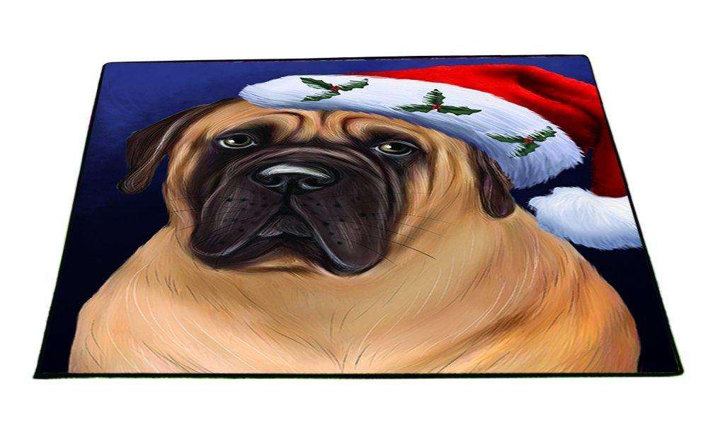 Christmas Bullmastiff Dog Holiday Portrait with Santa Hat Indoor/Outdoor Floormat