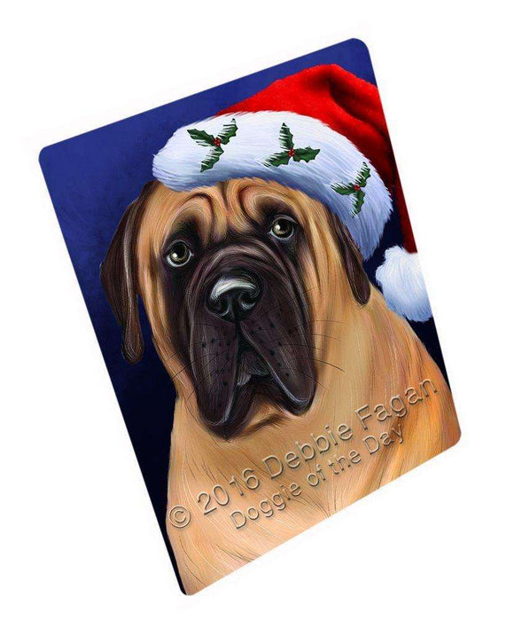 Christmas Bullmastiff Dog Holiday Portrait with Santa Hat Large Refrigerator / Dishwasher Magnet D005