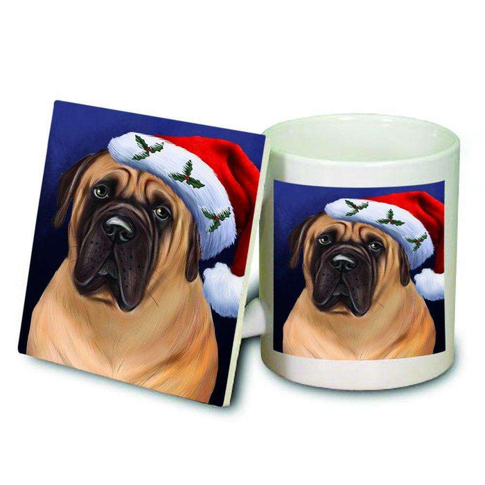 Christmas Bullmastiff Dog Holiday Portrait with Santa Hat Mug and Coaster Set