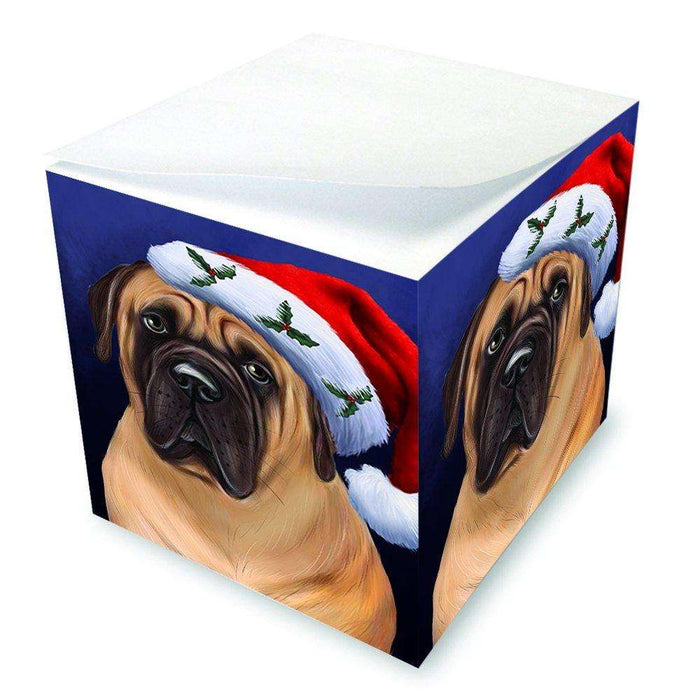 Christmas Bullmastiff Dog Holiday Portrait with Santa Hat Note Cube
