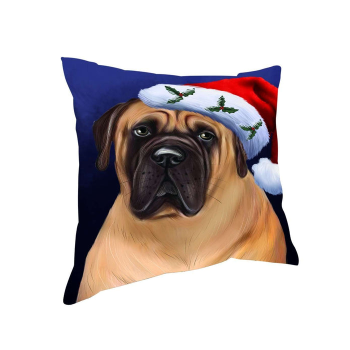 Christmas Bullmastiff Dog Holiday Portrait with Santa Hat Throw Pillow