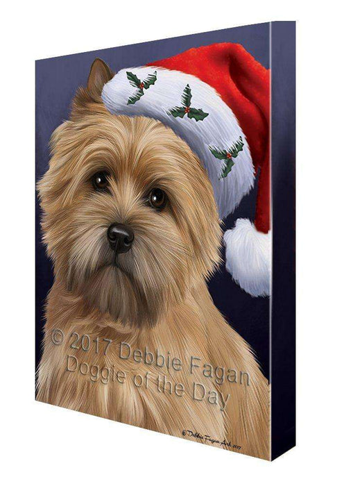 Christmas Cairn Terrier Dog Holiday Portrait with Santa Hat Canvas Wall Art