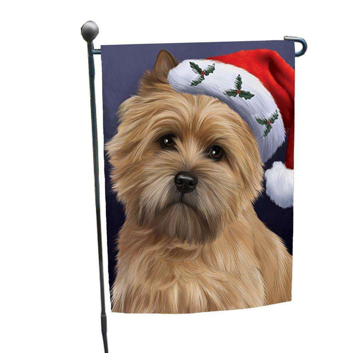 Christmas Cairn Terrier Dog Holiday Portrait with Santa Hat Garden Flag