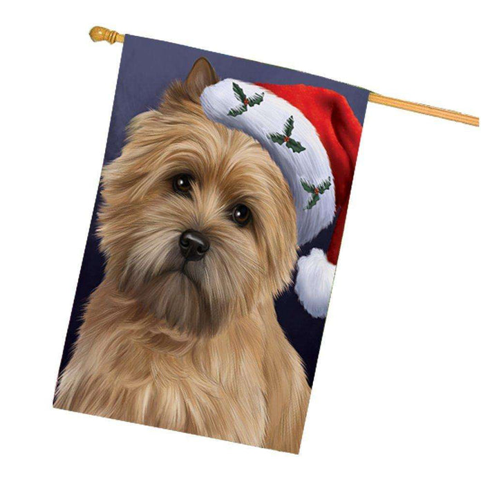 Christmas Cairn Terrier Dog Holiday Portrait with Santa Hat House Flag