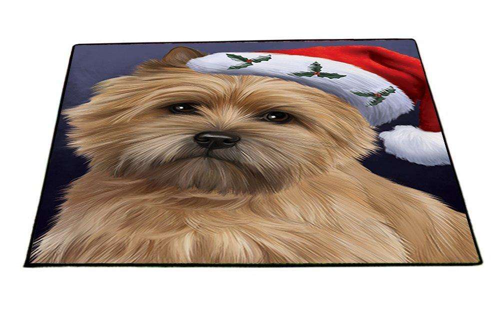 Christmas Cairn Terrier Dog Holiday Portrait with Santa Hat Indoor/Outdoor Floormat