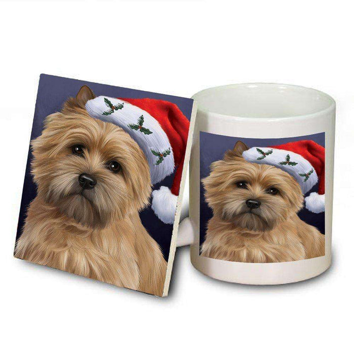 Christmas Cairn Terrier Dog Holiday Portrait with Santa Hat Mug and Coaster Set