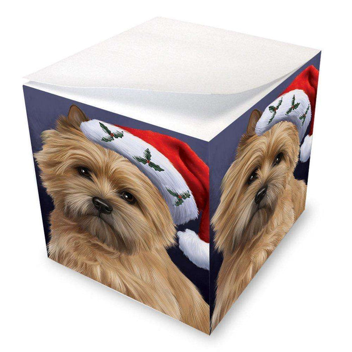 Christmas Cairn Terrier Dog Holiday Portrait with Santa Hat Note Cube D464