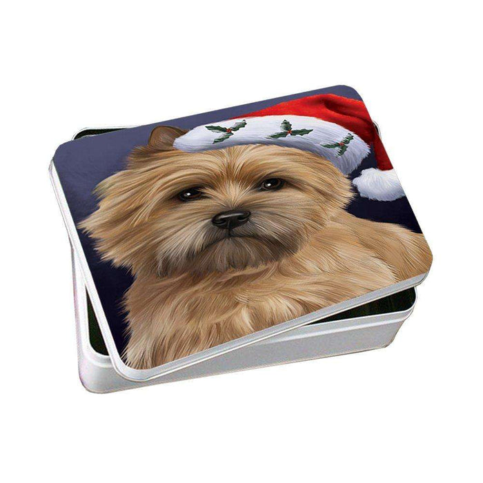 Christmas Cairn Terrier Dog Holiday Portrait with Santa Hat Photo Storage Tin