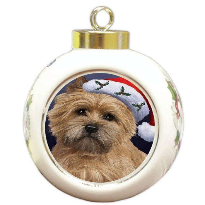 Christmas Cairn Terrier Dog Holiday Portrait with Santa Hat Round Ball Ornament