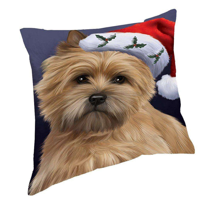 Christmas Cairn Terrier Dog Holiday Portrait with Santa Hat Throw Pillow
