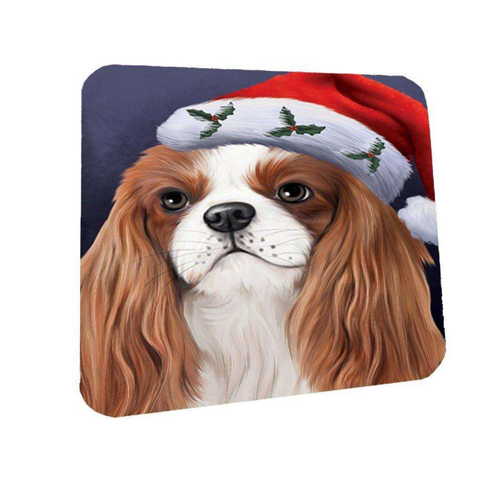 Christmas Cavalier King Charles Spaniel Dog Holiday Portrait with Santa Hat Coasters Set of 4