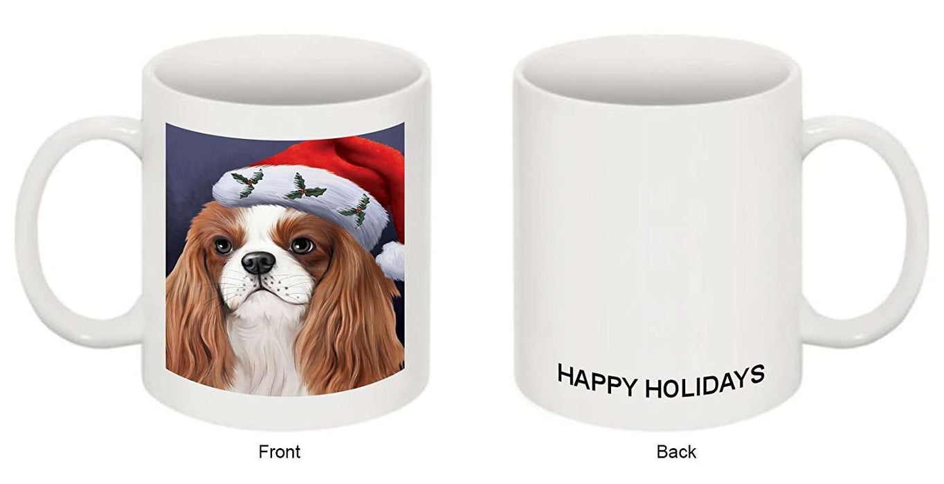 Christmas Cavalier King Charles Spaniel Dog Holiday Portrait with Santa Hat Mug